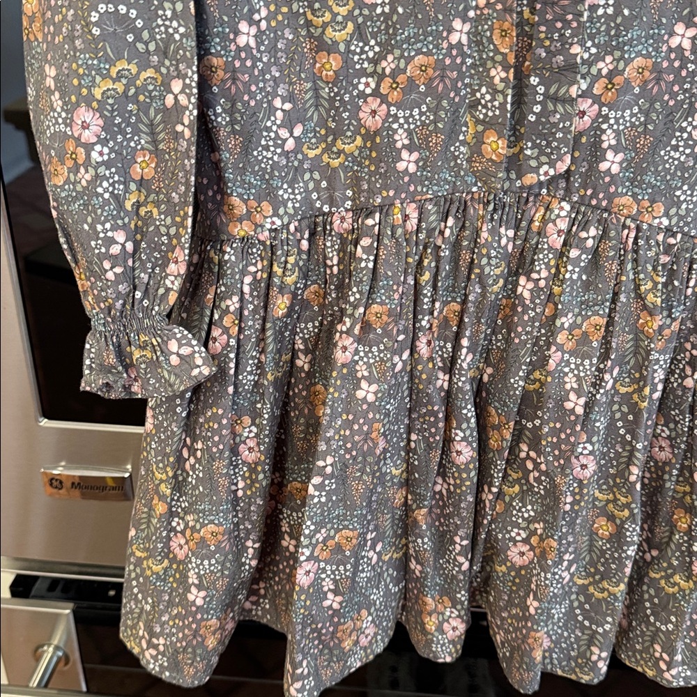 La Coqueta - Girls Gray Dress w/Pink & Mustard/Beige Flowers - Size: 6 - Picture 4 of 9
